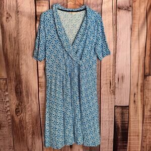 Boden Wrap Midi Polka Dot Ecovero Sustainable Casual Dress Blue US 14 Long